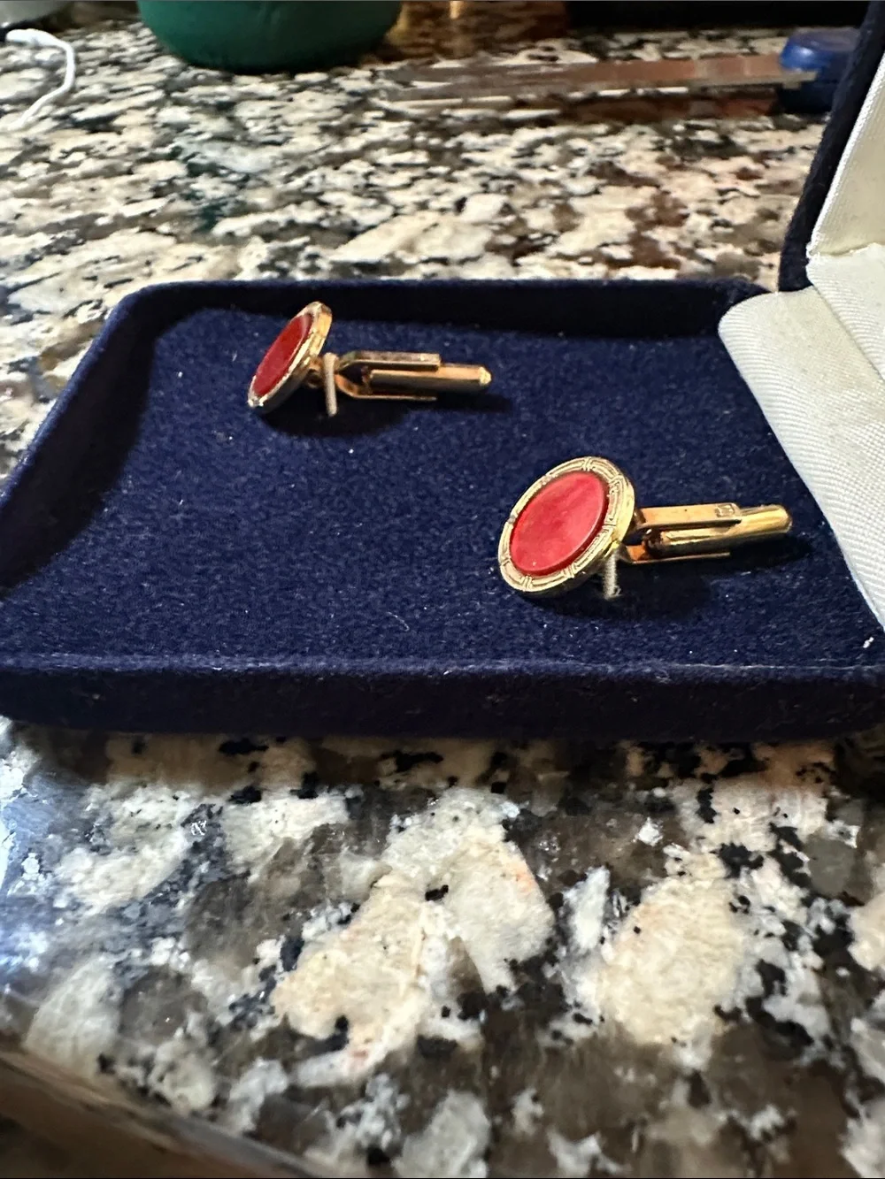 Saks Fifth Avenue Gold-Tone Cufflinks with Red Enamel